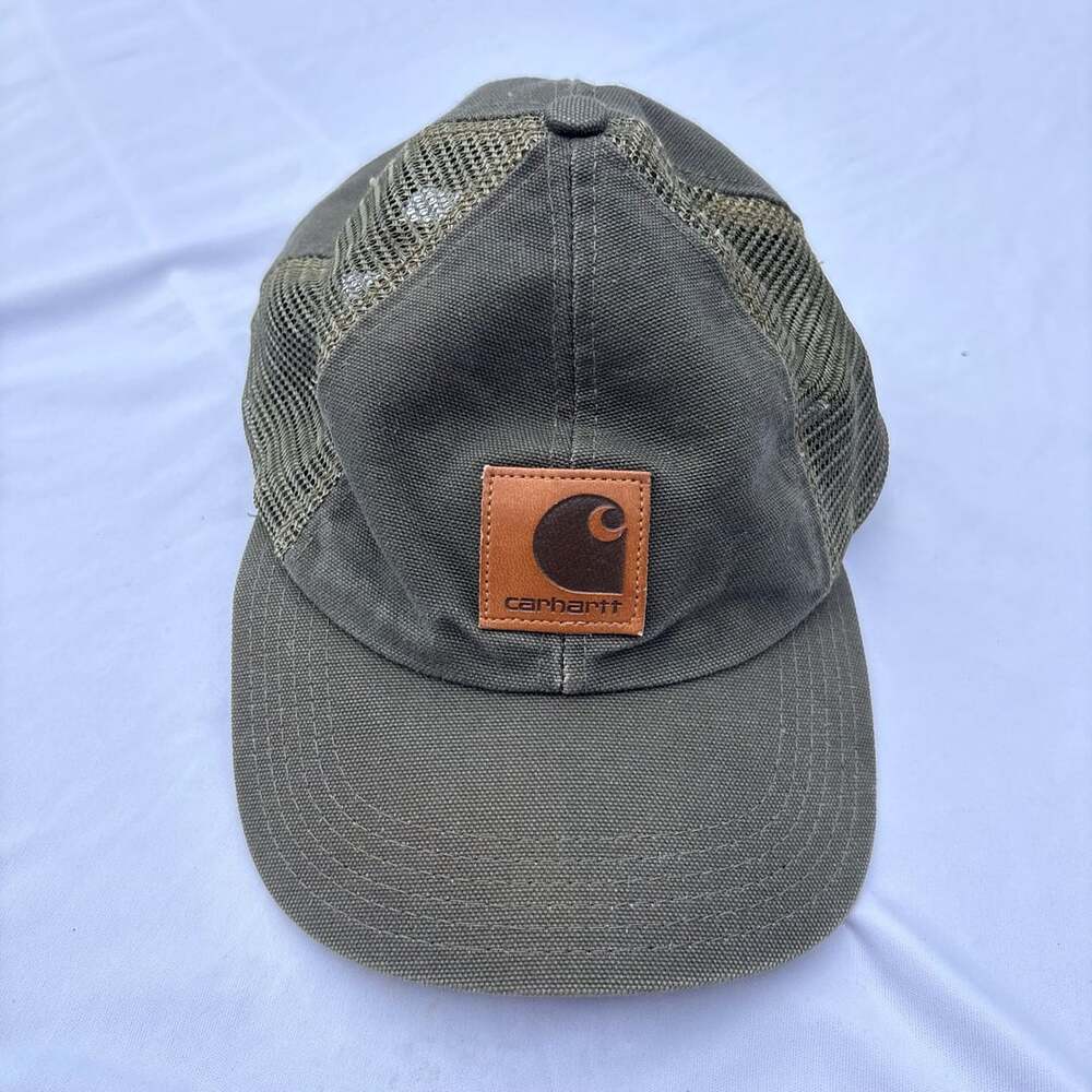 Vintage 90s Carhartt A74MOS Moss Green Trucker Hat Canvas Mesh Snapback USA